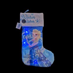 Twinkling LED Disney's Elsa Frozen Winter Wishes Christmas Holiday Stocking NEW